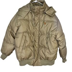 U.S. Polo Assn Packable Hooded Full‎ Zip Jacket Coat Puffer Mens Tan Size L